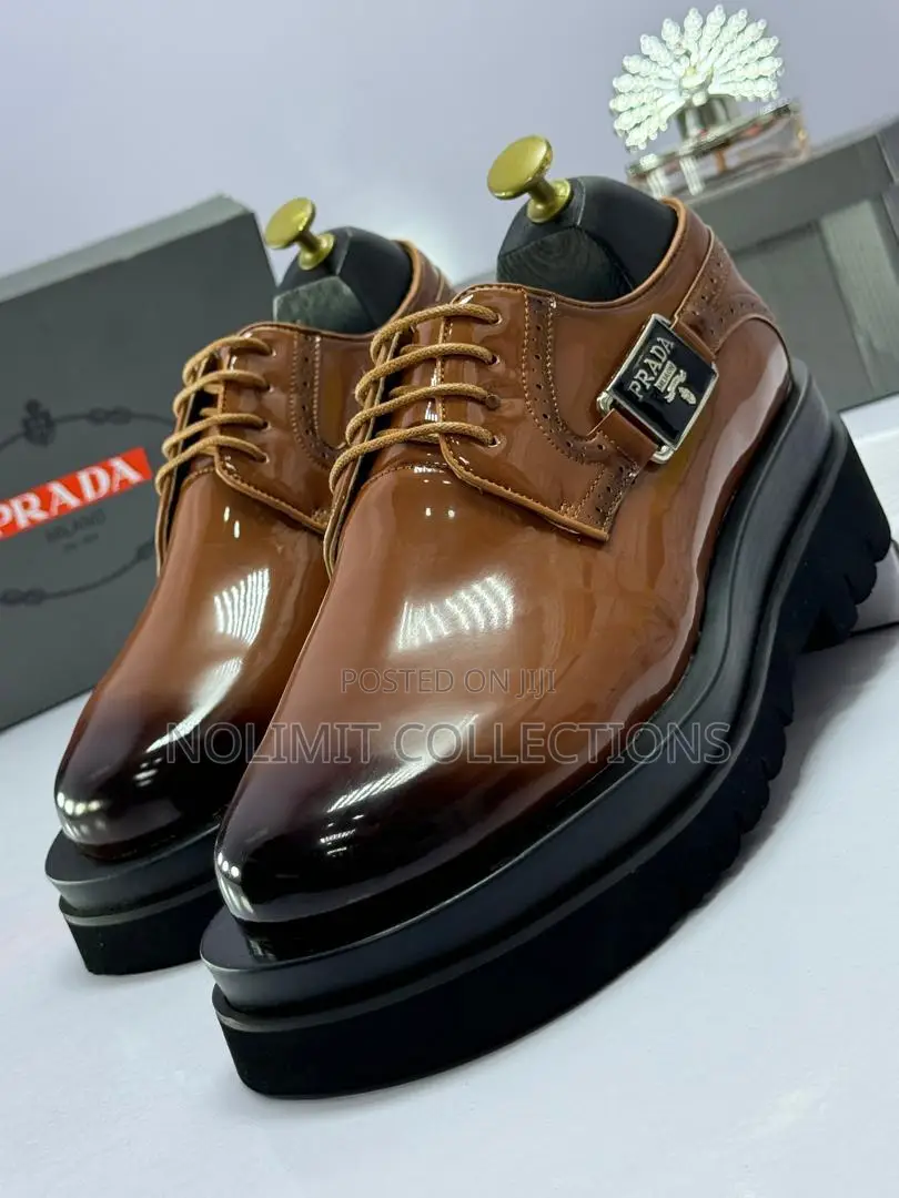 Classy Double Sole Prada Leather Derby Shoes