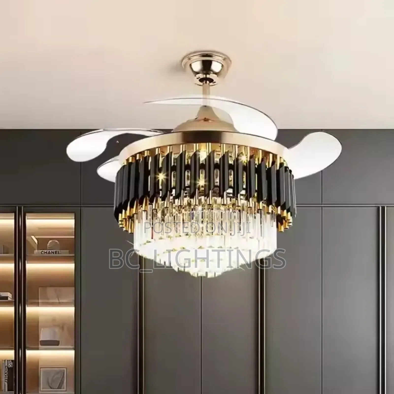 Crystal Fan Chandelier Light With Remote And Mp3