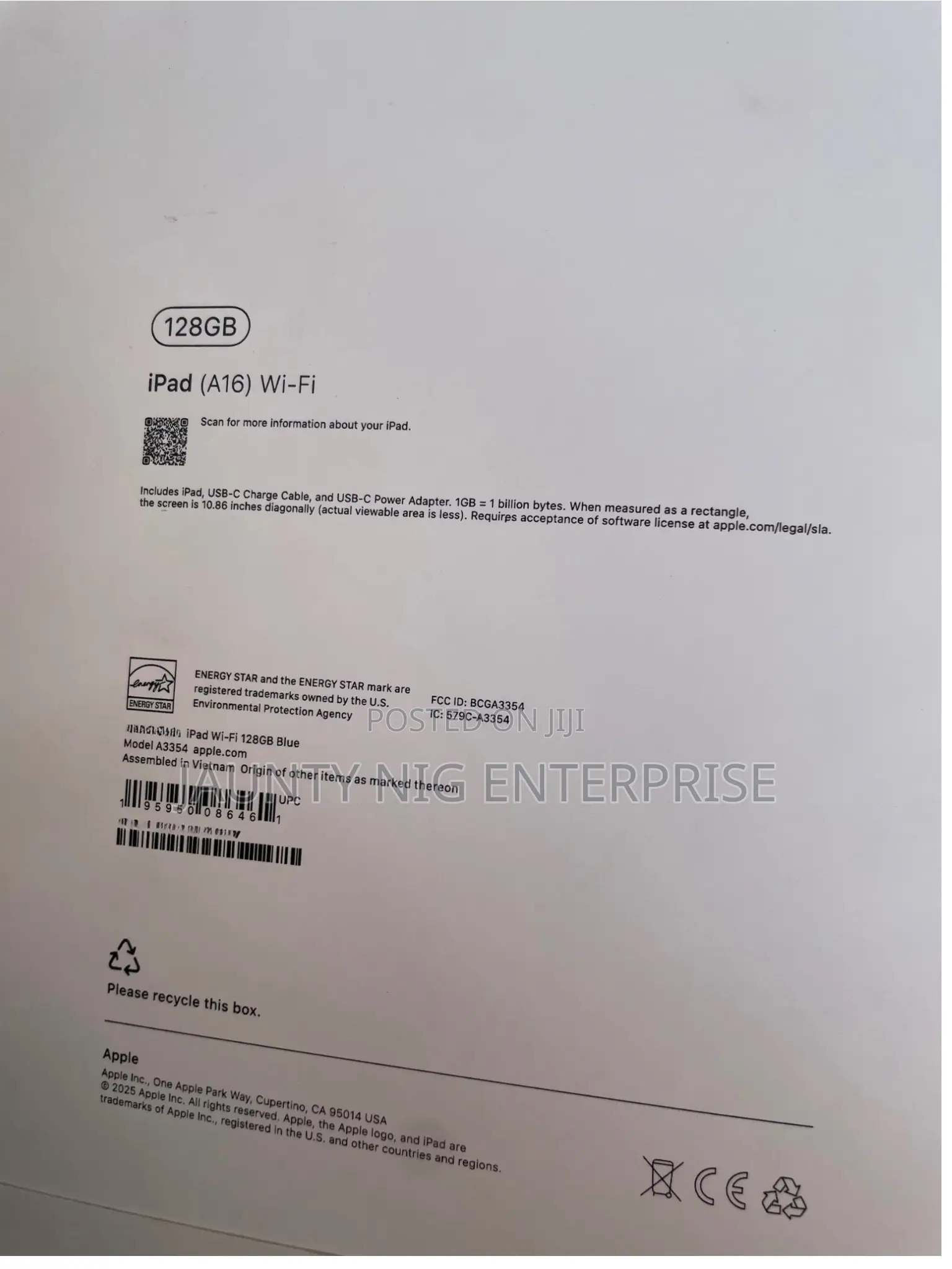 New Apple iPad (2025) 128 GB Blue