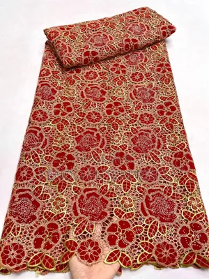 Wine N Red Swiss Chiffon With Embroidery Lace