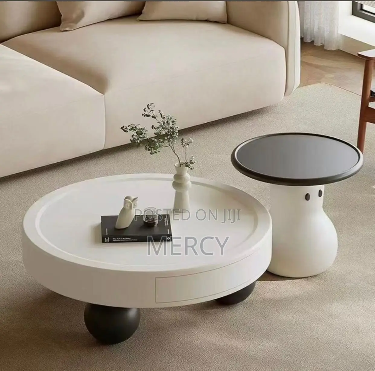 Contemporary White Center Table and Side Stool