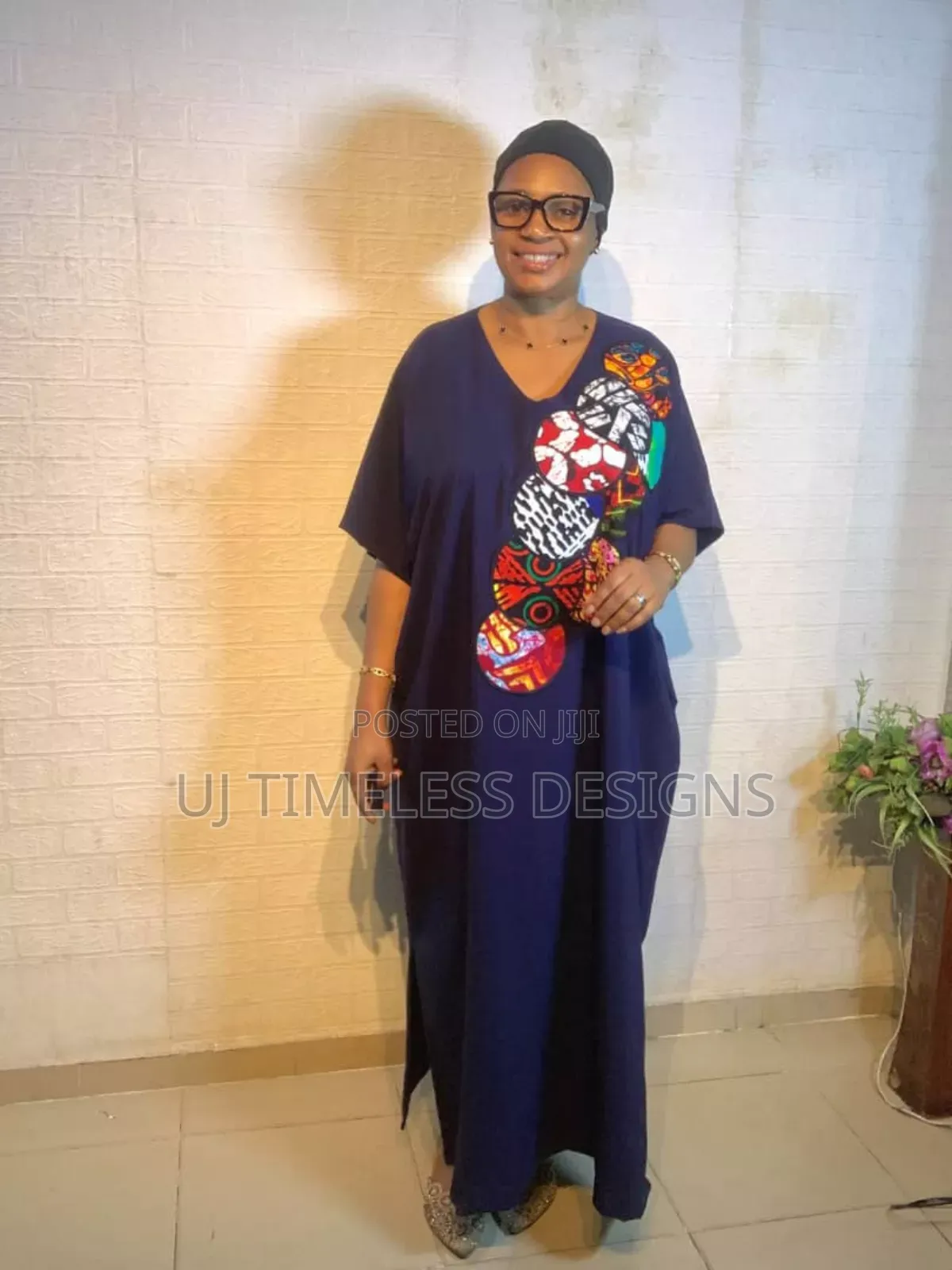 Long Crep Gown Patterned With Ankara Fabric