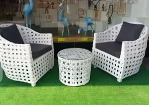 Rattan White Balcony 2 Chairs With Table Set