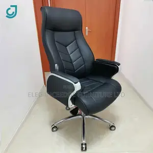 Modern High-back Executive Office Chair Black Leather Wheels Comfort