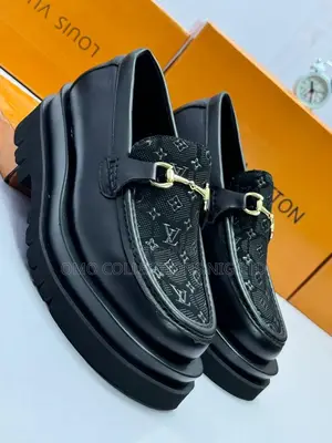 Luxury Louis Vuitton-Style Black Men Leather Shoes – Fully Boxed