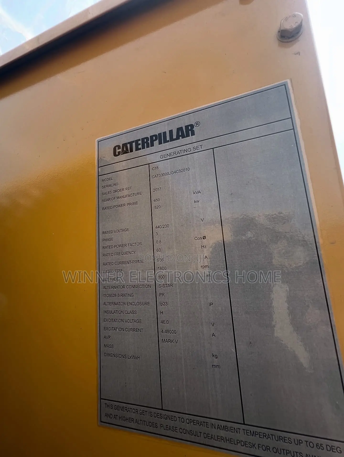 Caterpillar Diesel Gen, C18 650kva. Basic Type, First Grade