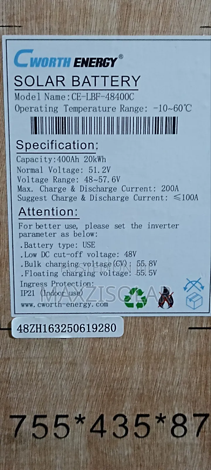20kwh Cworth Lithium Battery