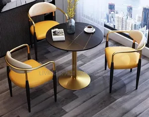 Executive Restaurant/Dining Marble Table With 3 Leather Chairs