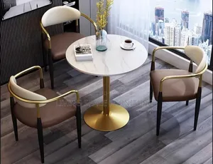 Executive Restaurant/Dining Marble Table With 3 Leather Chairs