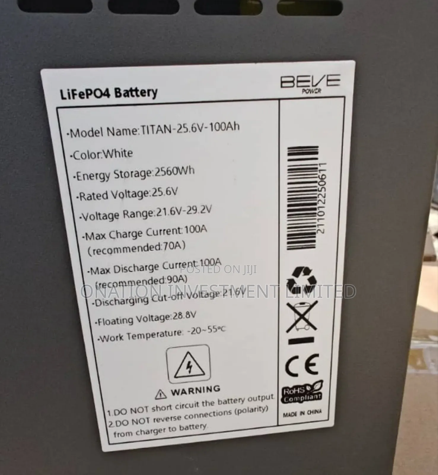 2.5kwh 25.6v Beve Lithium Battery