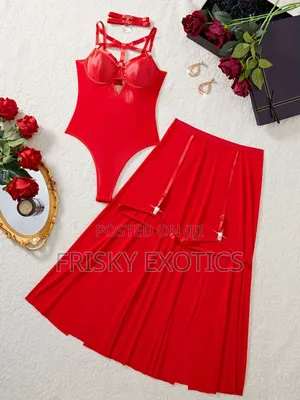 3pc Bodysuit Lingerie With Long Garter Skirt