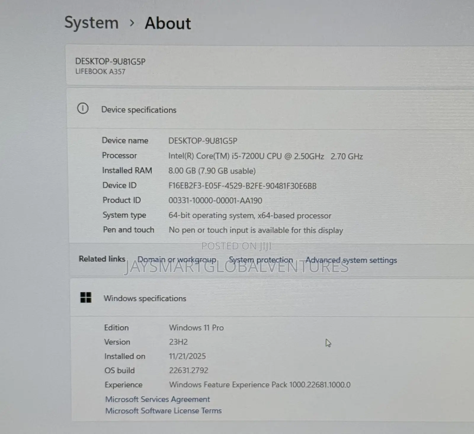 Laptop Fujitsu Lifebook A357 8GB Intel Core i5 SSD 160GB