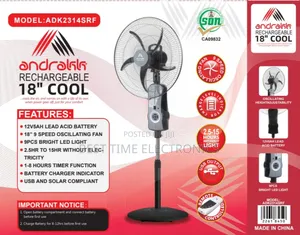 Andrakk 18" Lithium Solar Rechargeable Stand Fan