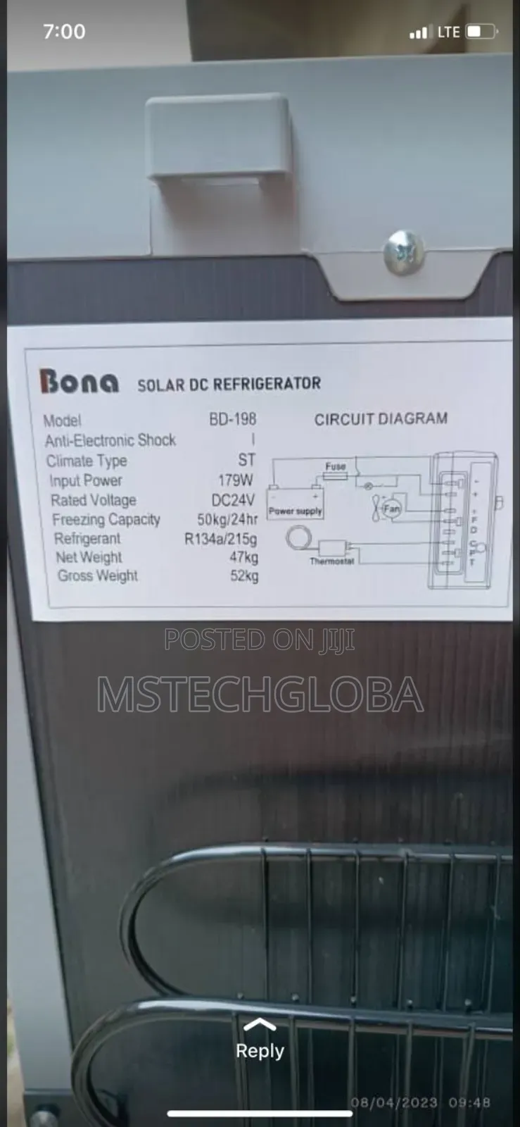 198l Ac/Dc Solar Ice Block Fridge Upright