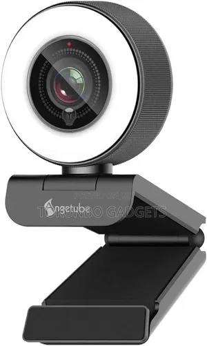 Angetube Webcam 1080p Hd Built-in Adjustable Ring Light and Dual Mic