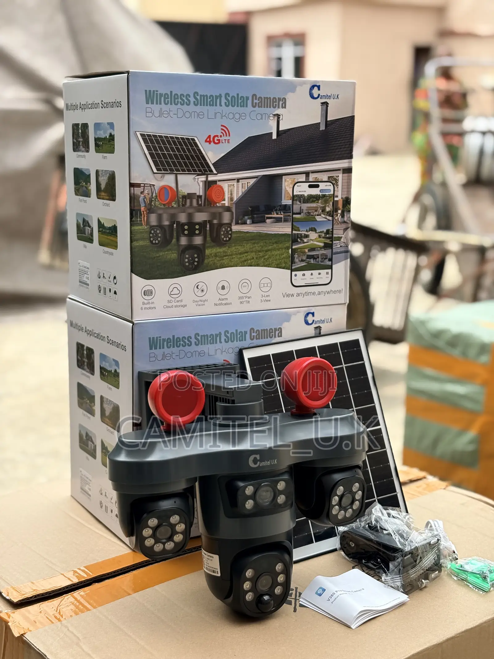 V380 Pro 3-Lens Wireless Smart Solar Camera With Alarm