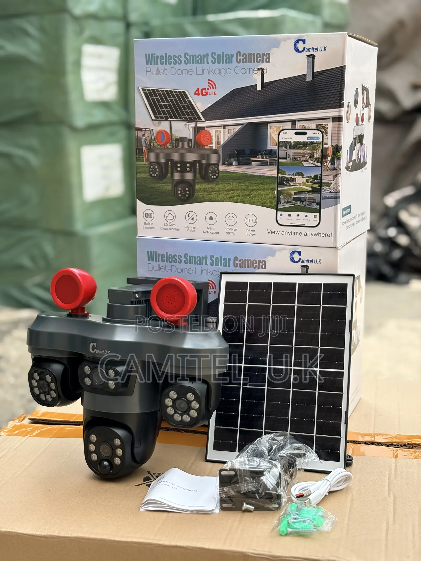 V380 Pro 3-Lens Wireless Smart Solar Camera With Alarm