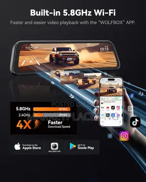 Wolfbox G840s Mirror Dash Cam With GPS Night Vision