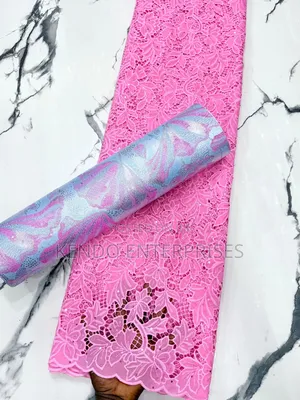 Pink N Green Swiss Chiffon With Embroidery Lace