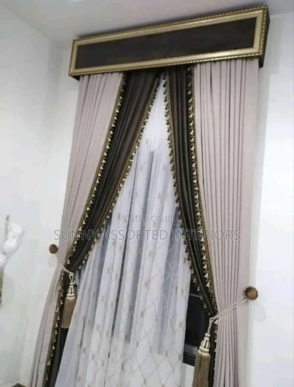 Quality Turkish Curtains Off-White and Brown With Board