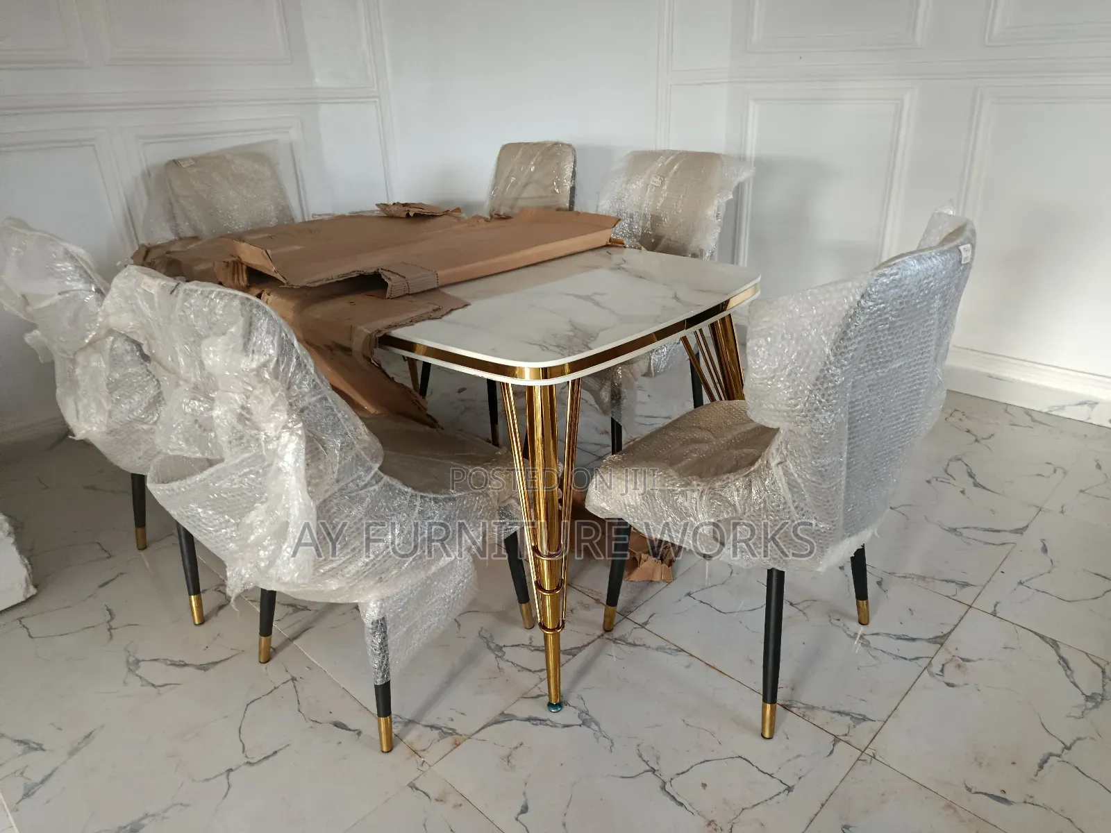 6 Man Marble Top Dinning Set