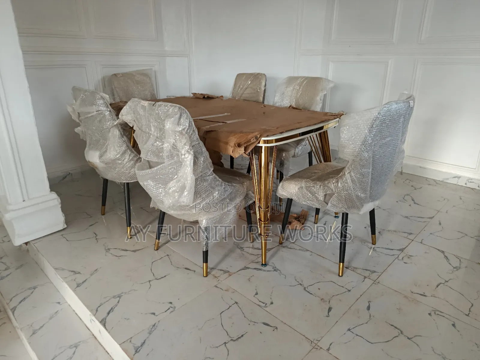 6 Man Marble Top Dinning Set