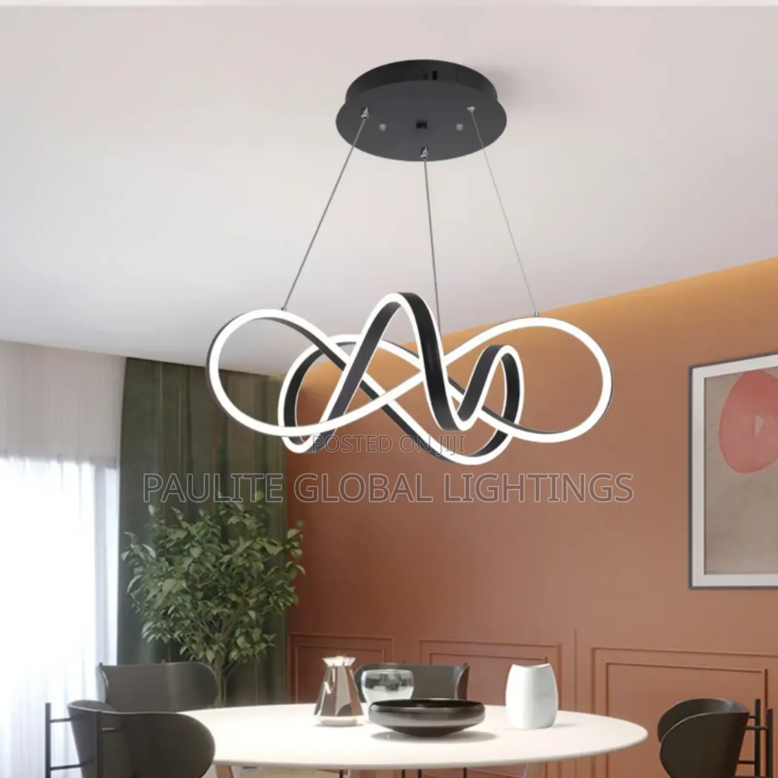 Led Curved Pendant Light With Base Luminescence