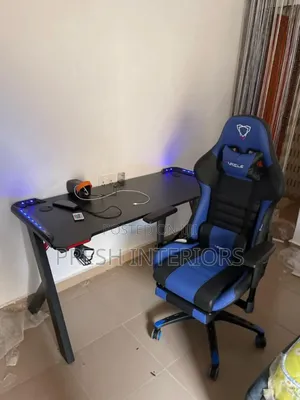 Blue and Black Game Chair and Black Game Table