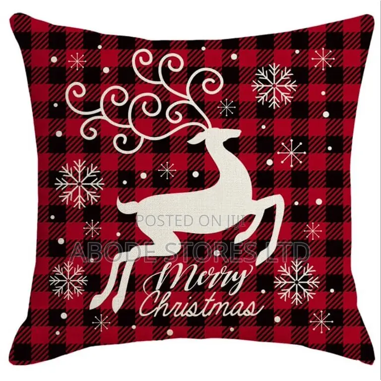 Reindeer Plaid Christmas Throw Pillow