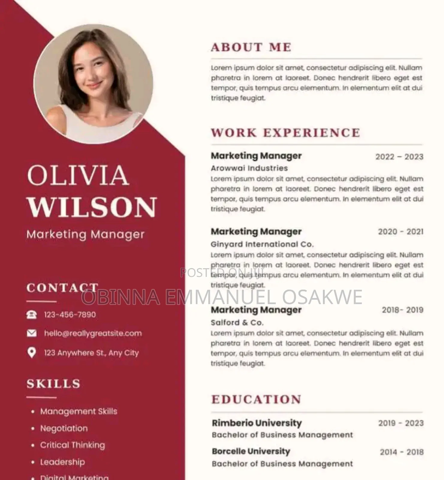 Uk Cv/Resume For Work Or Study.