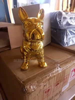 Gold-Finished French Bulldog Figurine, Likely Made of Resin or Ceramic