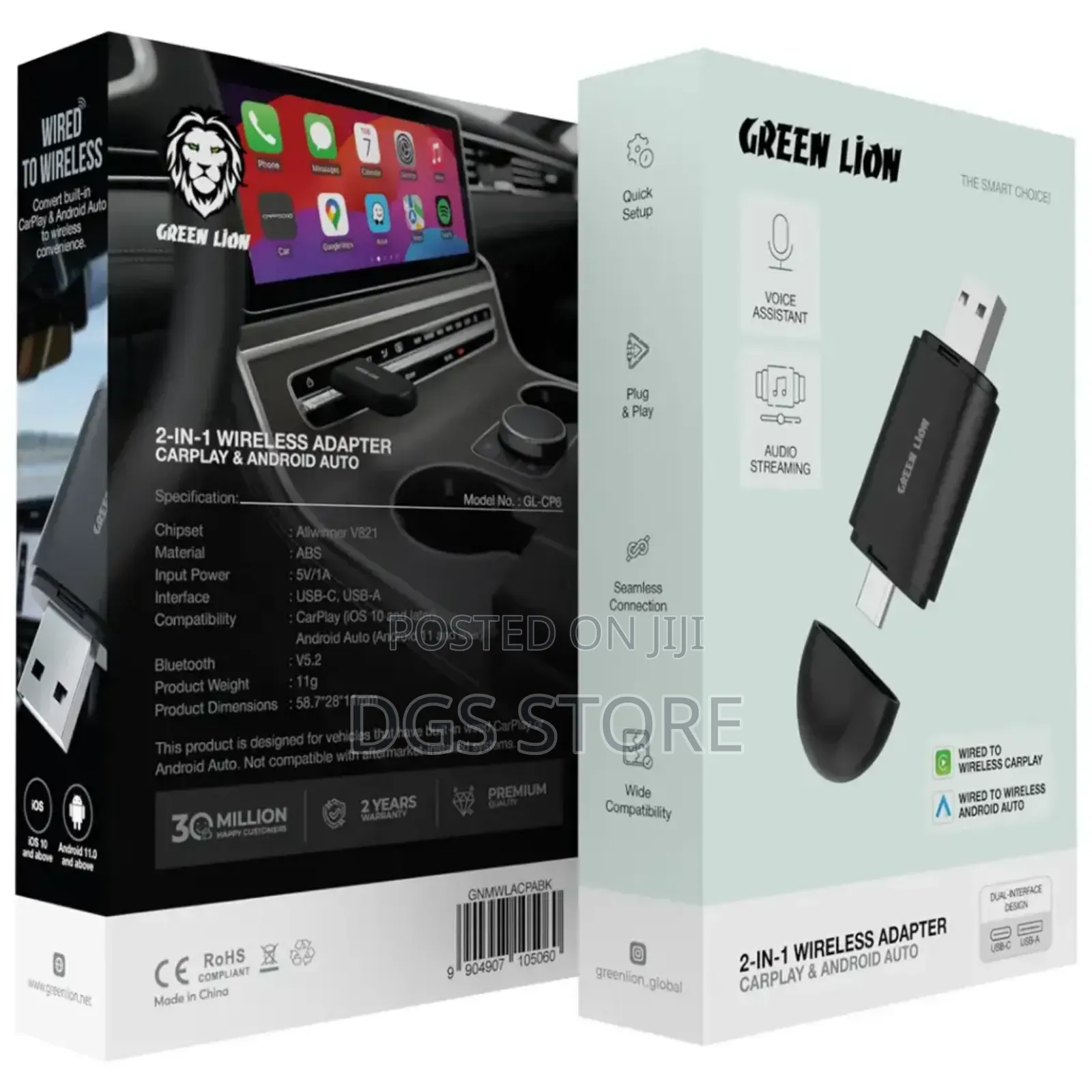 Green Lion 2in1 Wireless Carplay Adapter Android Auto Adapter