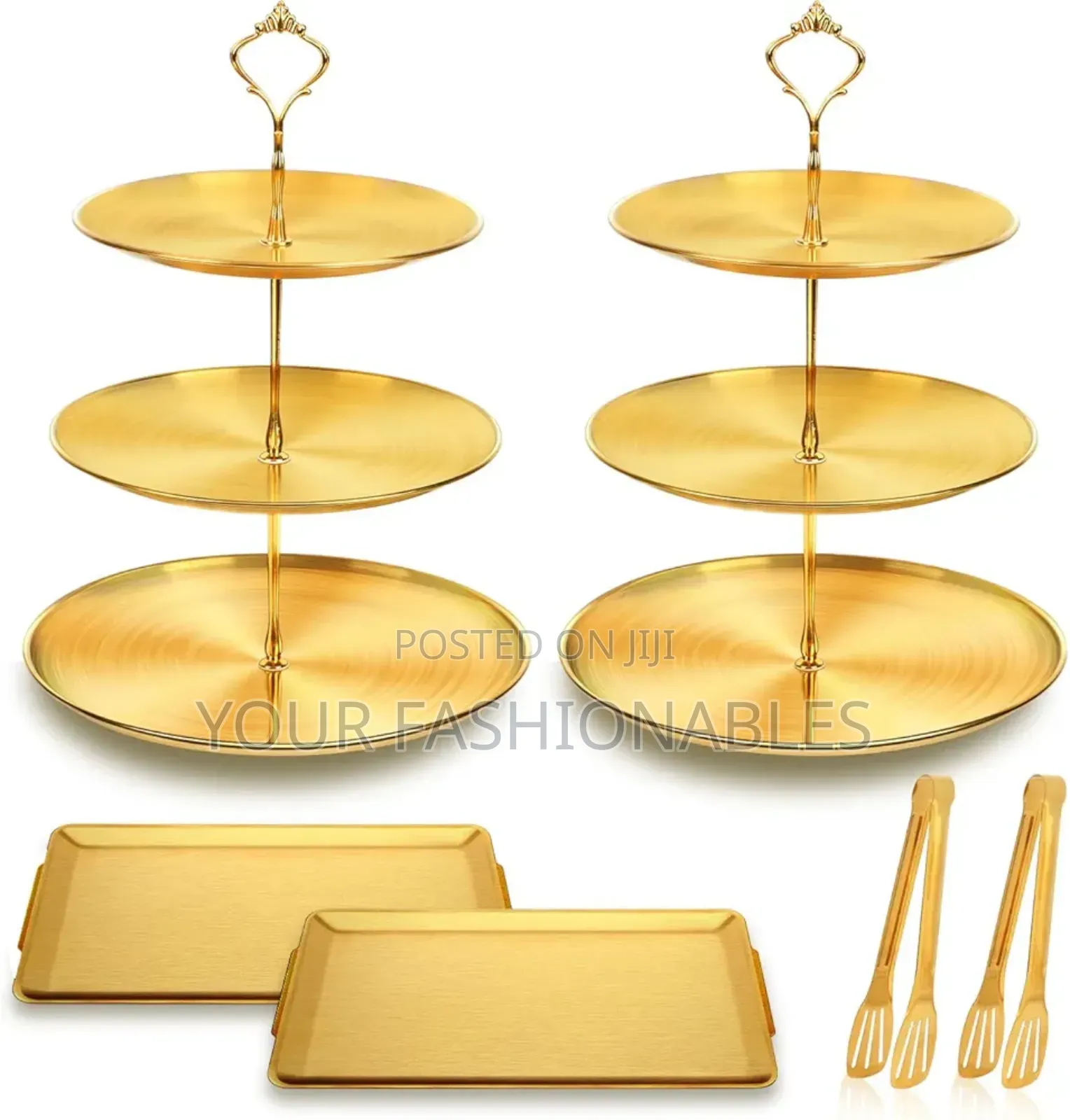 Gold 3 Tier Cake/Dessert/Fruit Stand With Tray Set