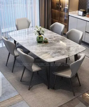 Contemporary Marble Dining Table Set With 6 Seaters