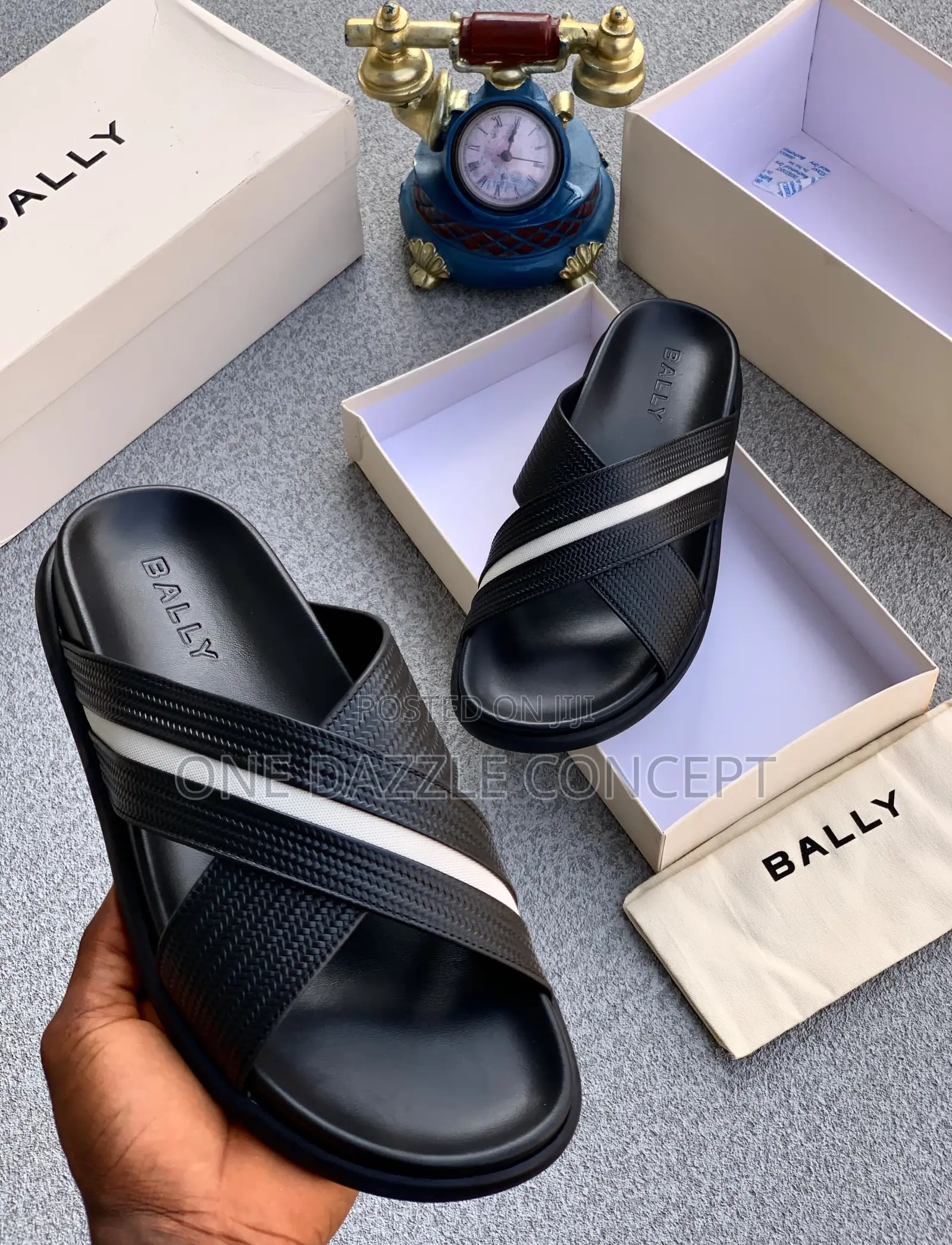 Bally Black Learher Slides
