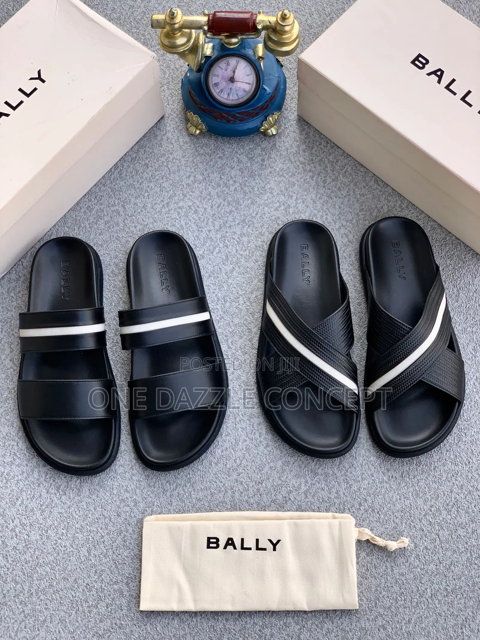 Bally Black Learher Slides