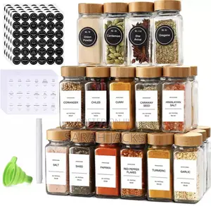 12-in-1 Glass Spice Bottles With Bamboo Airtight Lids + Bamboo Stand