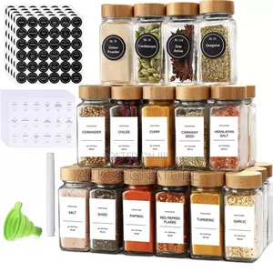 12-in-1 Glass Spice Bottles With Bamboo Airtight Lids + Bamboo Stand