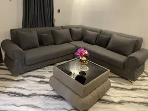 Luxury Grey L-Shaped Sofa With Gold Legs