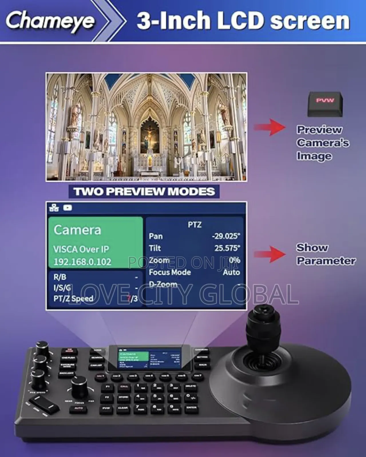 7 Channel Conference PTZ Camera Controller Panel 3-Inch LCD Screen