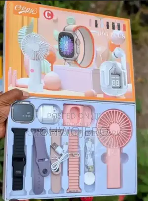 *D96 Plus Premium Gift Set – Smartwatch, Earbuds, Mini Fan Accessori