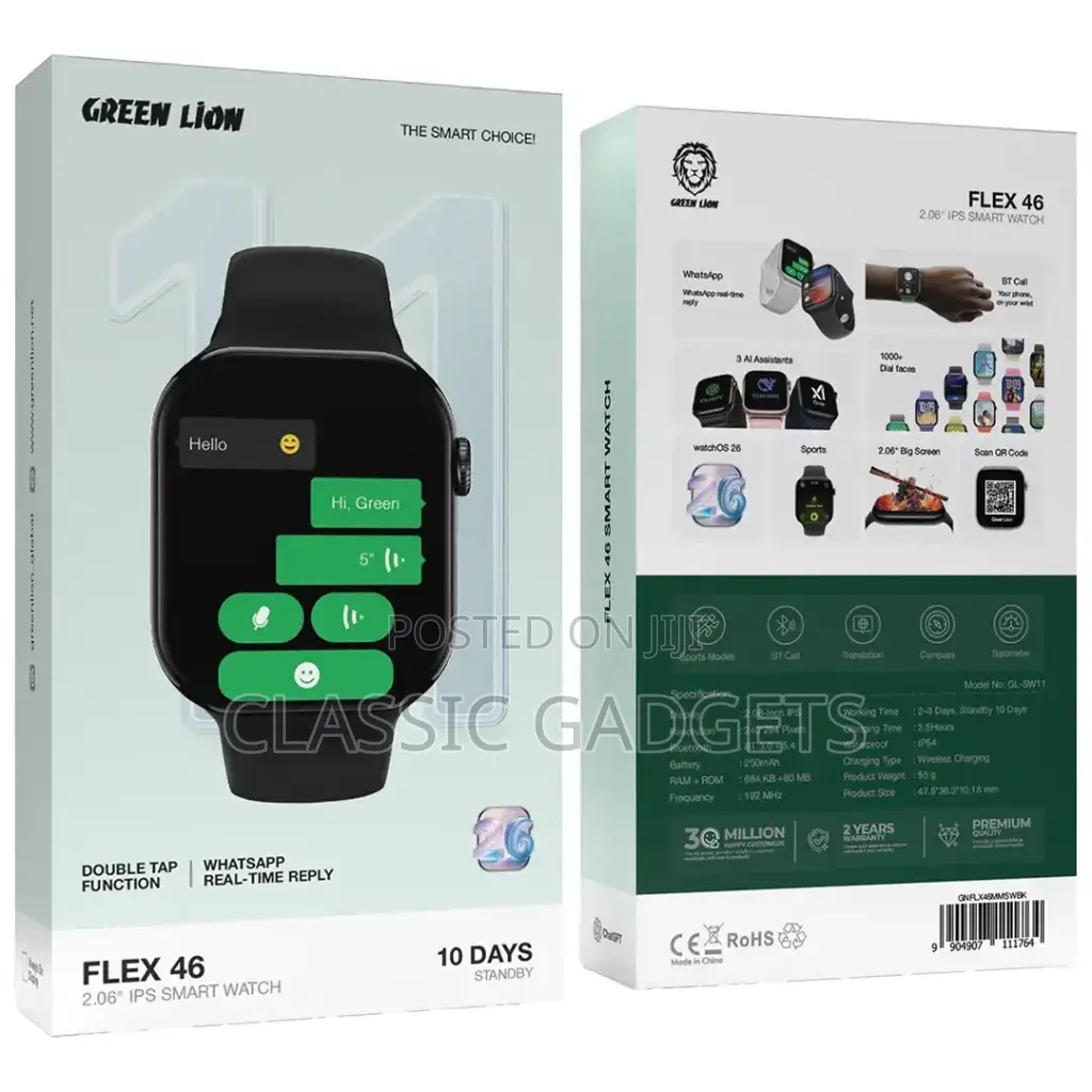 Green Lion Flex 46 Smartwatch - 2.06-Inch Ips Display