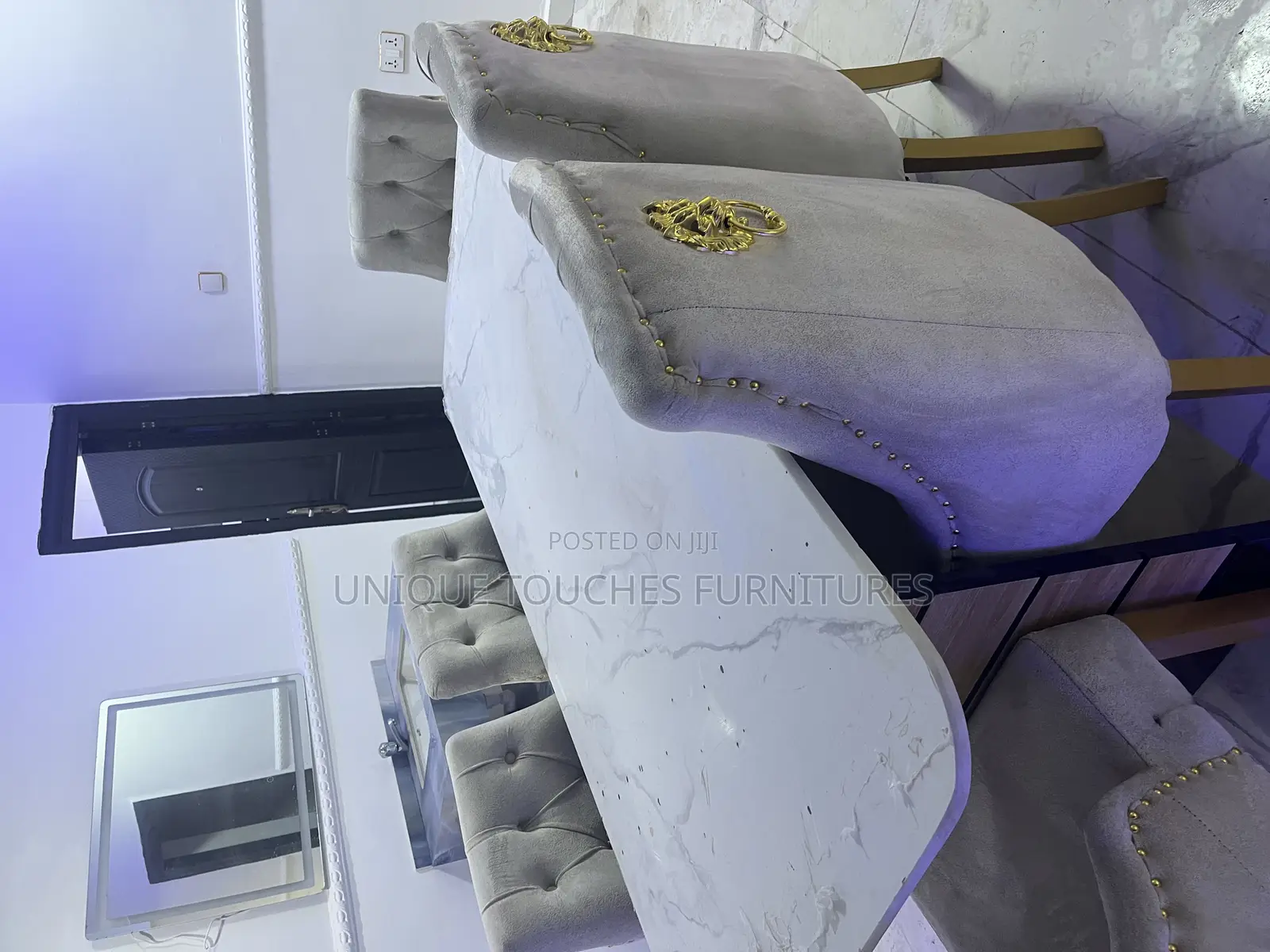 Six Seater Dining Table With High Gloss Marble Top