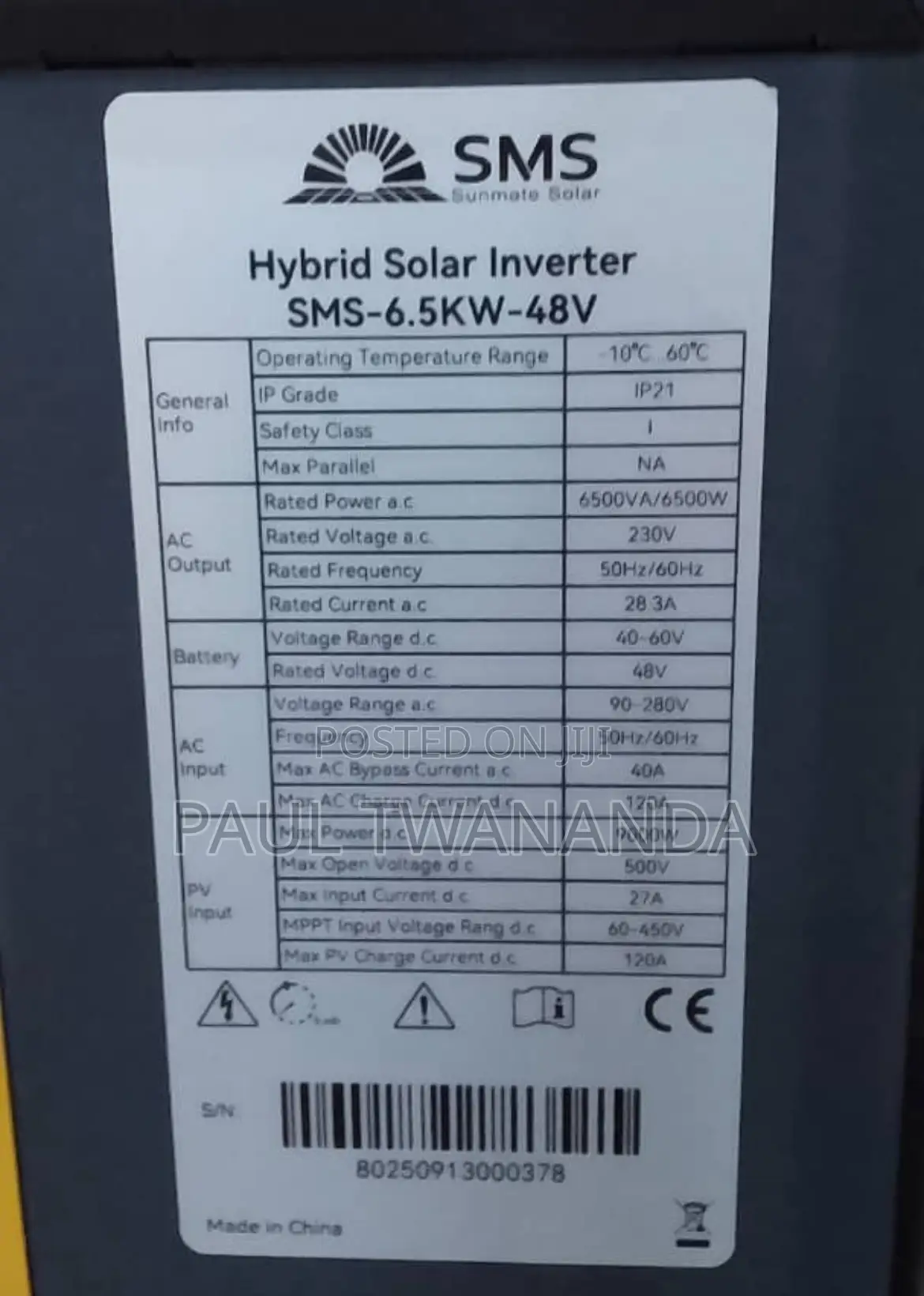 SMS 6.5kva 48v Hybrid Inverter