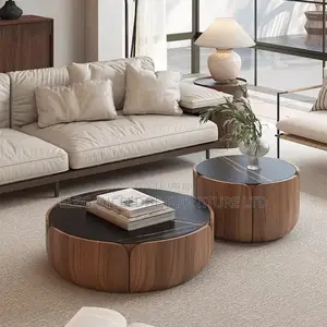 Modern Round Wooden Coffee Table Set – Minimalist Black Top Furniture