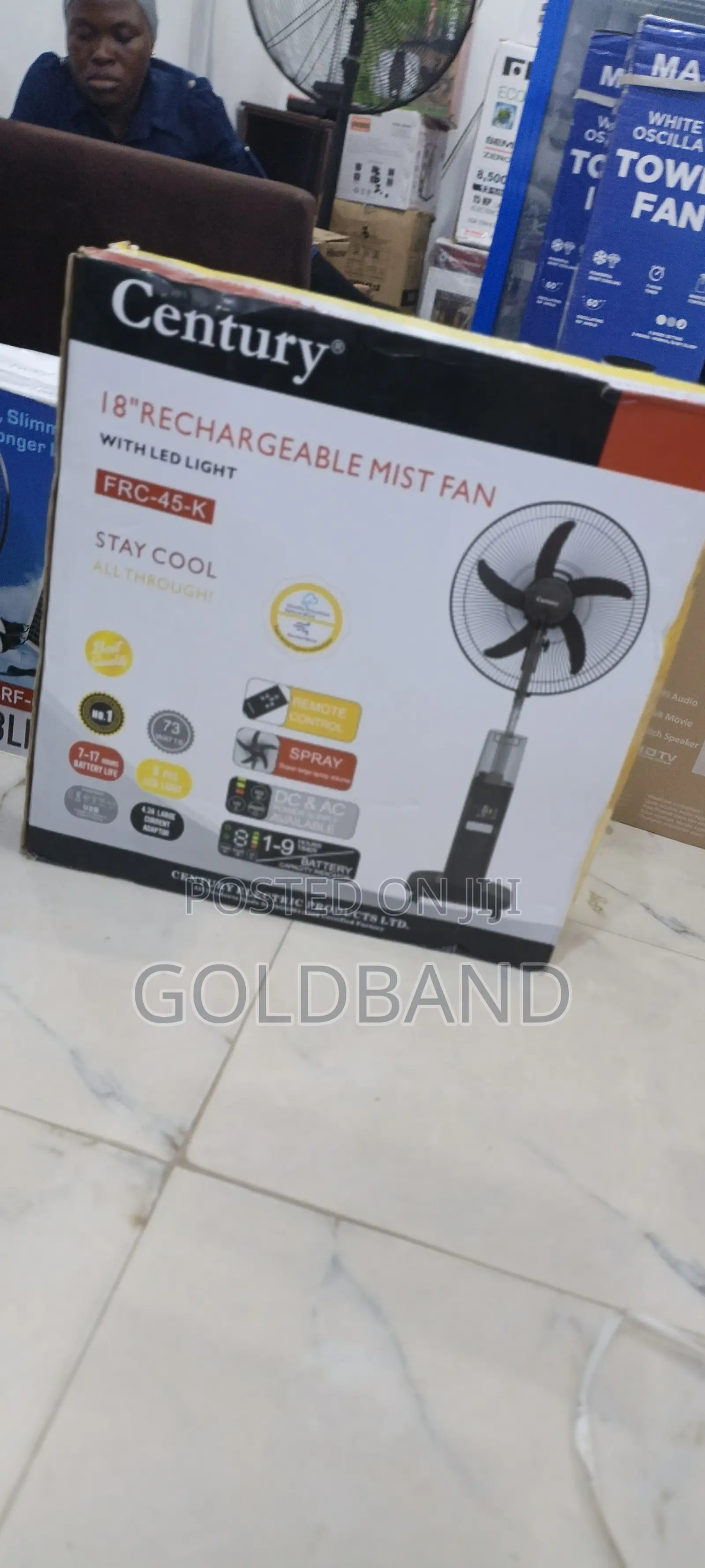 Century 18-Inch Rechargeable Fan With Misting Function