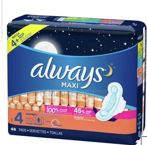Always Maxi Overnight Pads With Wings, Size 4, 48 Count