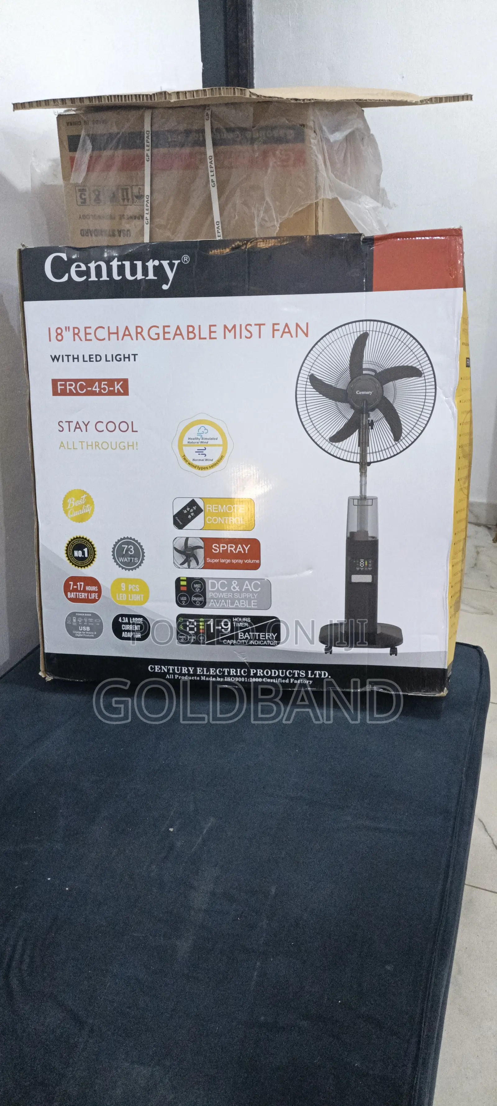 Century 18-Inch Rechargeable Mist Fan With Timer
