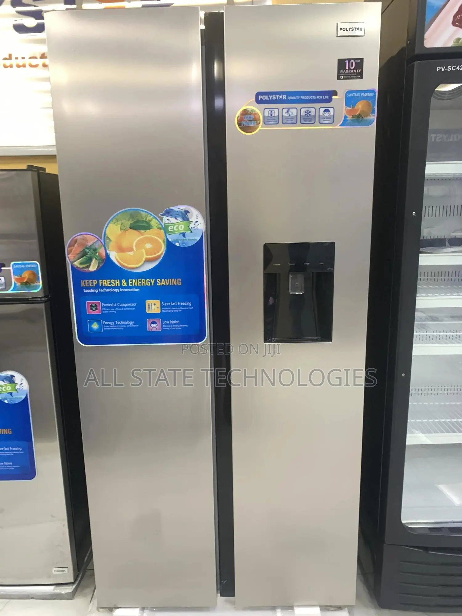 Polystar 436l Side-by-Side Fridge With Built-in Water Dispenser