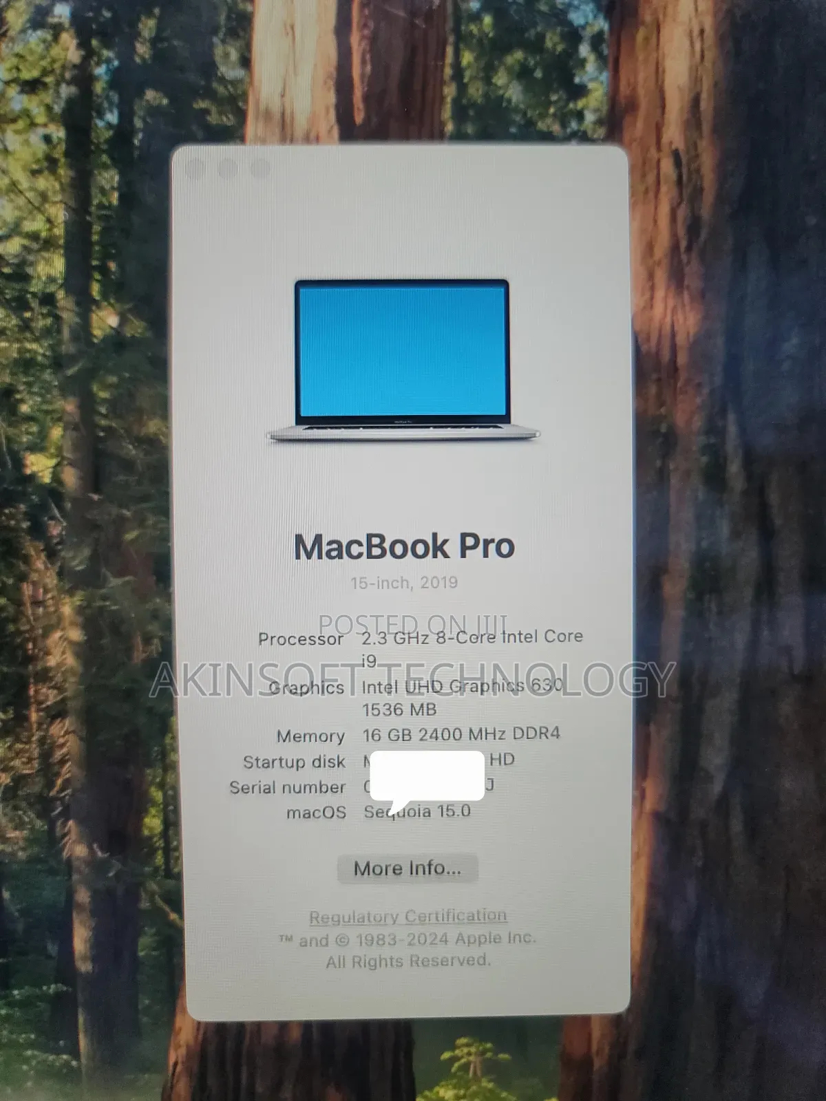 Laptop Apple MacBook Pro 2019 16GB Intel Core I9 SSD 512GB